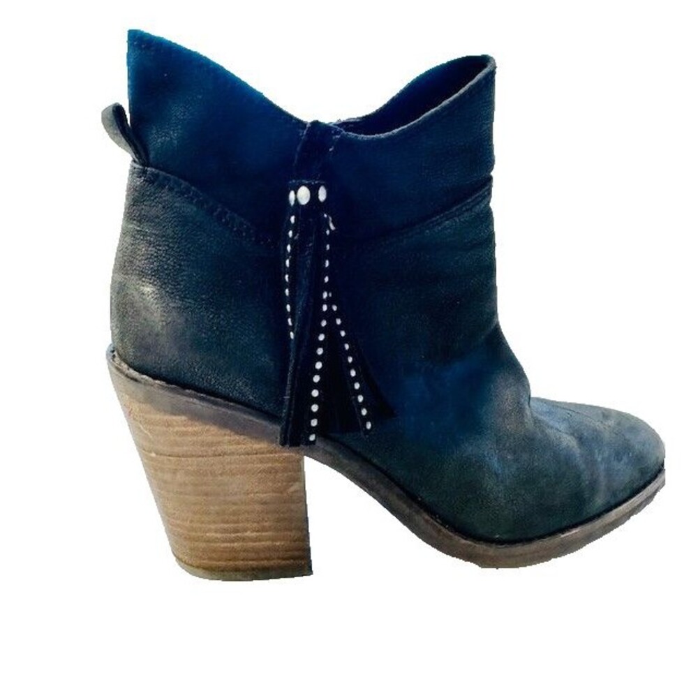 Lucky Brand Black Matte Witchy-Western Whimsical Leather Block Heel Boots 8.5
